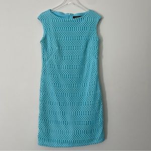 Lauren Ralph Lauren Dress Womens 10 Crochet Lined Sheath Midi Boatneck Blue Aqua
